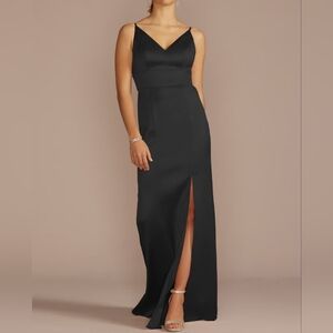 NEW* David's Bridal Shapewear Satin Deep-V Front Slit Maxi Dress